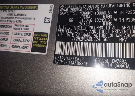 2020 Lexus Rx 350 из США, поврежденный, VIN 2T2HZMDA0LC241565